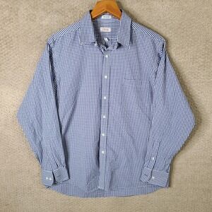 IZOD Shirt Mens 16.5 34/35 Blue Gingham Regular Fit Wrinkle Free Twill Button Up
